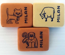 Lote 3 gomas de borrar Milán serie animales años 80 Nº445