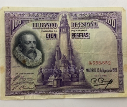 Billete de 100 pesetas 1928 Sin Serie 9,358,852 Cervantes