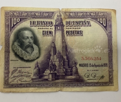 Billete de 100 pesetas 1928 Sin Serie 3,366,254 Cervantes