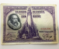Billete de 100 pesetas 1928 Sin Serie 9,318,430 Cervantes