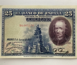 Billete de 25 pesetas 1928 Calderón de la Barca Serie D