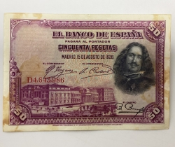 Billete de 50 pesetas 1928 Velázquez Serie D