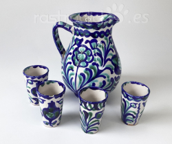 Jarra y vasos de cerámica Fajalauza Granada