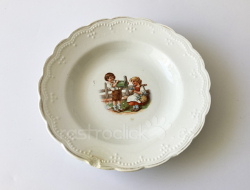 Plato hondo infantil de loza estampada San Claudio (Oviedo)