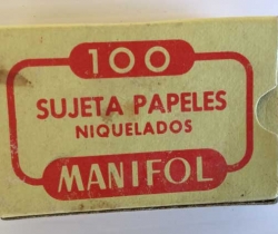 Caja de 100 sujeta papeles niquelados MANIFOL – Pequeños labiados – años 60
