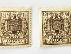 Lote de 2 sellos fiscales de 1 peseta y cincuenta céntimos Timbre móvil