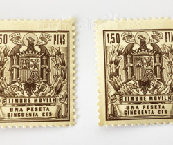 Lote de 2 sellos fiscales de 1 peseta y cincuenta céntimos Timbre móvil