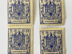 Lote de 4 sellos fiscales de 25 céntimos Timbre móvil