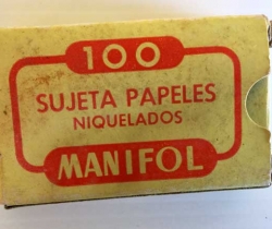 Caja de 100 sujeta papeles niquelados MANIFOL – Pequeños labiados – años 60